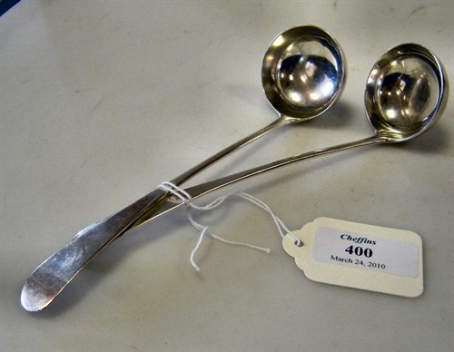 Lot 400 - A Victorian pair of Scottish silver Old English pattern toddy ladles