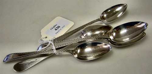 Lot 430 - A set of six Geoerge III old English bright cut teaspoons