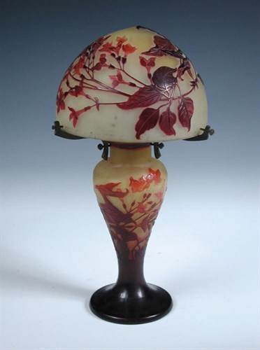 Lot 485 - A Gallé cameo glass lamp and shade