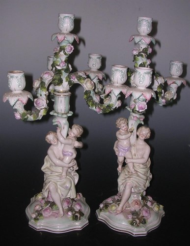 Lot 108 - A pair of early 20th century Plaue on Havel candelabra
