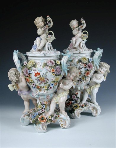 Lot 114 - A pair of early 20th century Plaue on Havel  vases and covers