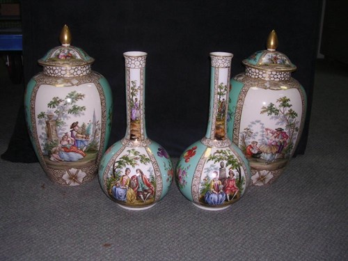 Lot 116 - Two pairs of early 20th century Crown Dresden vases