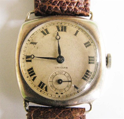 Lot 293 - A Gentleman's silver cased  'Unicorn' wristwatch by Rolex