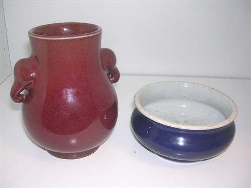 Lot 152 - A 20th century Chinese sang de bouef vase and an earlier blue bowl
