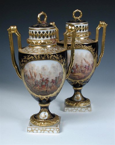Lot 120 - A pair of early 20th century Crown Dresden vases and covers