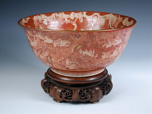 Lot 161 - A 19th century Japanese Kutani bowl and a wood stand