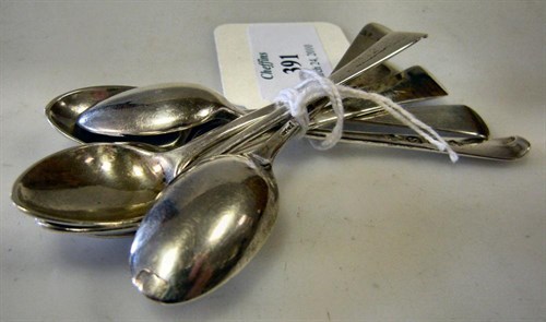 Lot 391 - A matched set of six silver old English pattern miniature spoons