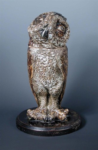 Lot 479 - A rare, early Martin Brothers stoneware owl jar and cover