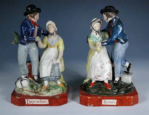 Lot 11 - 'Departure' and 'Return', two early 19th century Staffordshire groups