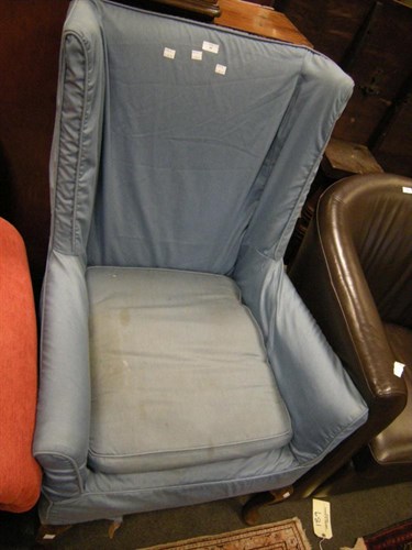 Lot 65 - A mahogany framed armchair - blue loose cover