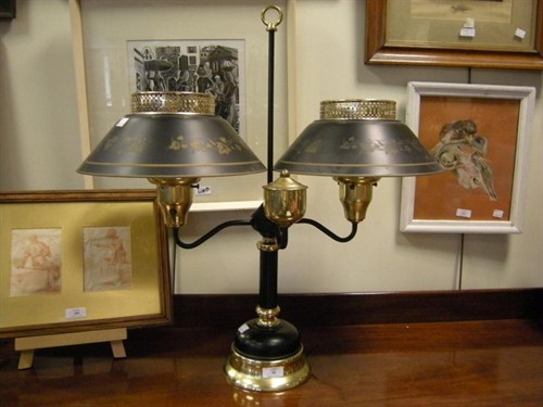 Lot 30 - A toleware two branched lamp