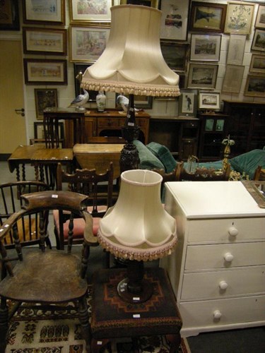 Lot 104 - A standard lamp, another lamp and a foot stool