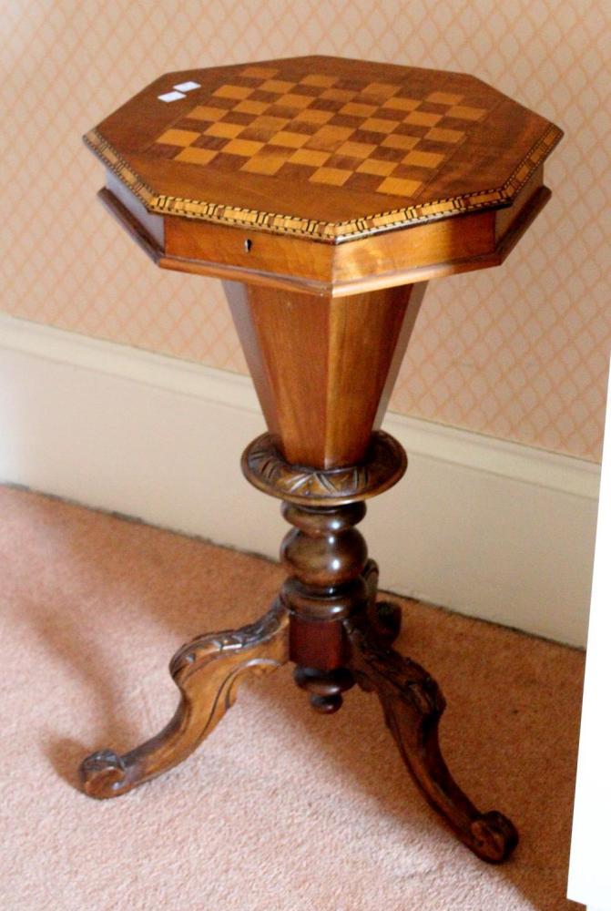 Lot 13 - A Victorian octagonal worktable with chess