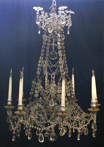 Lot 830 - An 18th century style, French eight branch cut glass chandelier, circa 1900