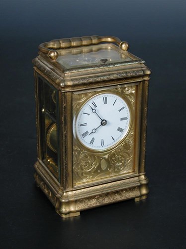 Lot 629 - J.Soldano, a French brass repeating carriage clock