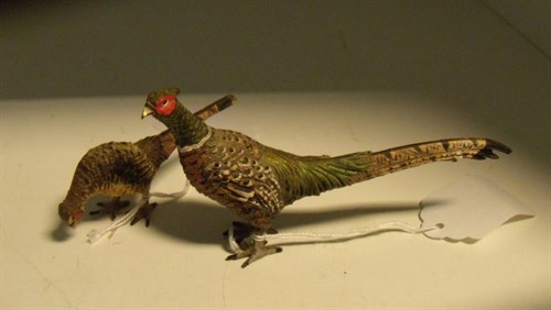 Lot 584 - An early 20th century Austrian cold painted bronze cock and a hen pheasant