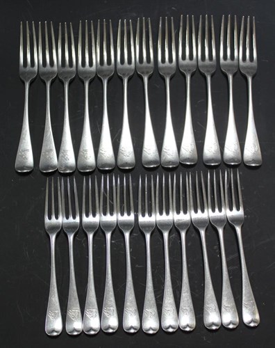 Lot 277 - Twelve Scottish silver Old English pattern tableforks