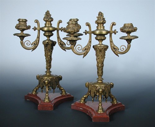 Lot 619 - A pair of late 19th century French bronze dore candelabra