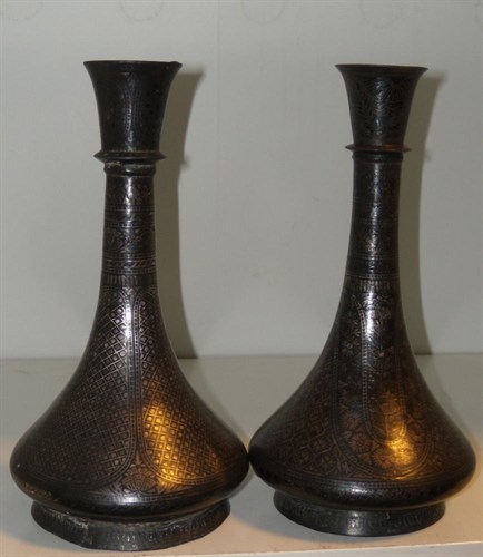 Lot 608 - Two 19th century Bidri ware hookah pipe bases