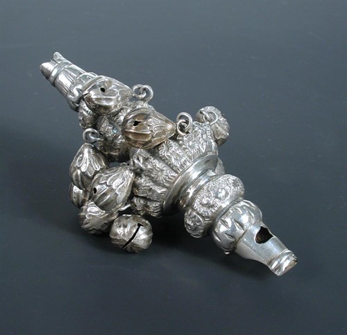 Lot 295 - An Edwardian baby's silver whistle, rattle and teether