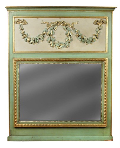 Lot 748 - A 19th century French painted and carved trumeau mirror