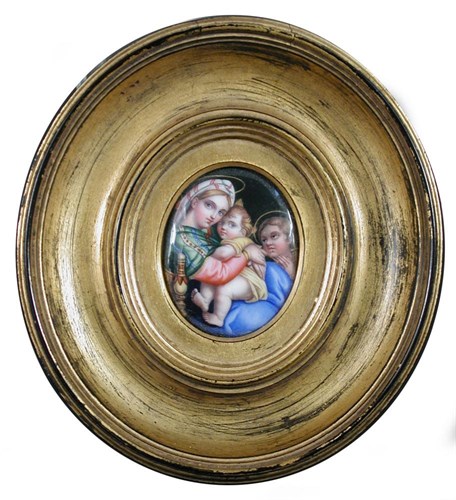 Lot 555 - Two enamels, three glass portrait profiles and a grand tour miniature