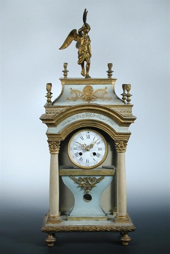 Lot 631 - A French 19th Century painted and gilt mantel clock