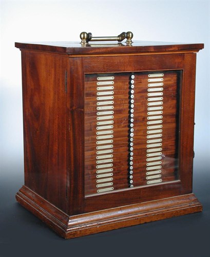 Lot 550 - A late 19th century mahogany microscope slide cabinet
