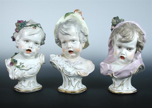 Lot 86 - A set of three Samson Meissen busts of children representing the seasons