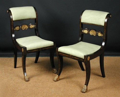 Lot 707 - A pair of Regency Grecian pattern faux rosewood side chairs, circa 1810