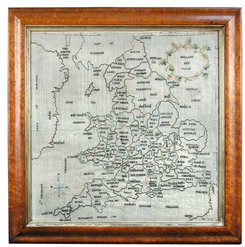 Lot 577 - 'Elizabeth Weekes 1786', her county map of England and Wales needlework