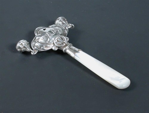 Lot 375 - A Victorian baby's silver whistle, rattle and teether