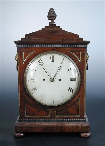 Lot 630 - A Regency mahogany and brass mounted bracket clock, backplate signed William Brooke, Westminster