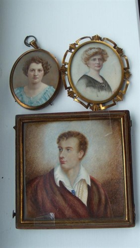 Lot 566 - A portrait miniature of Lord Byron and two of early 20th century ladies