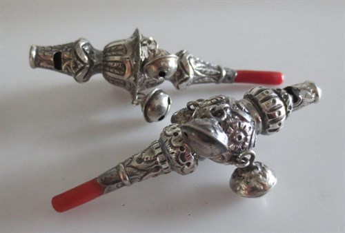 Lot 397 - A Victorian child's silver whistle, rattle and teether