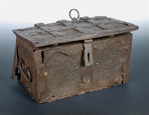 Lot 662 - A small iron 'Armada' chest, possibly 17th century