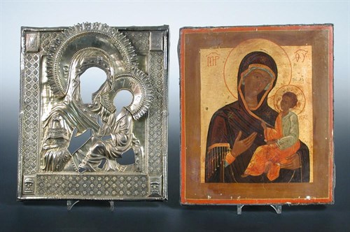 Lot 699 - An icon of the Mother of God Tikhvinskaia with the Christ Child