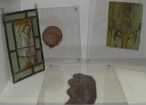Lot 698 - Four early stained glass panels, probably from the Middle Ages