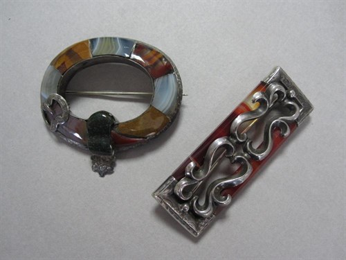 Lot 117 - Two Scottish agate plaid brooches