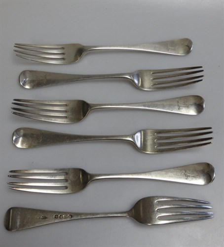 Lot 309 - A set of six silver Old English pattern table forks