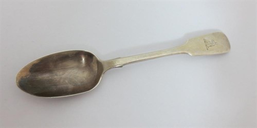 Lot 377 - A set of six Victorian silver fiddle pattern dessert spoons