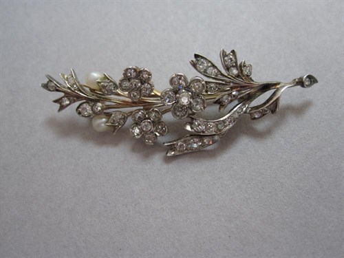 Lot 142 - A 19th century diamond and pearl floral spray brooch