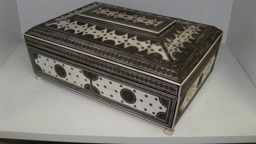 Lot 707 - A late 19th century Indian marquetried ivory work box, possibly from Mumbai