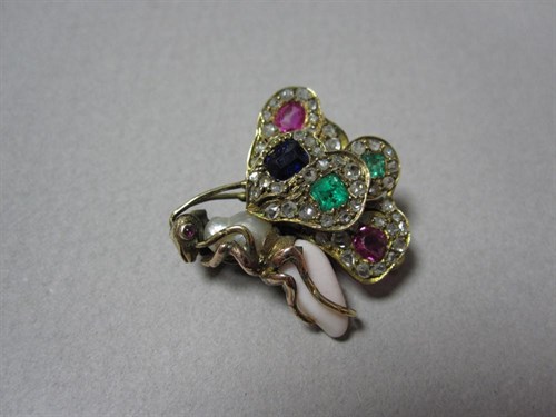 Lot 197 - A 19th century diamond and gemset butterfly brooch