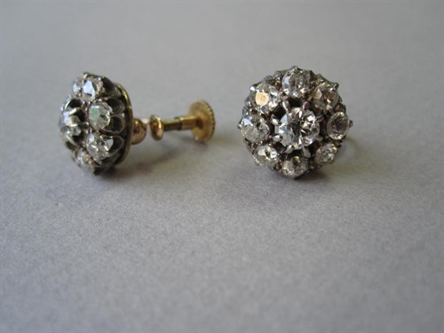 Lot 217 - A pair of old cut diamond cluster earrings