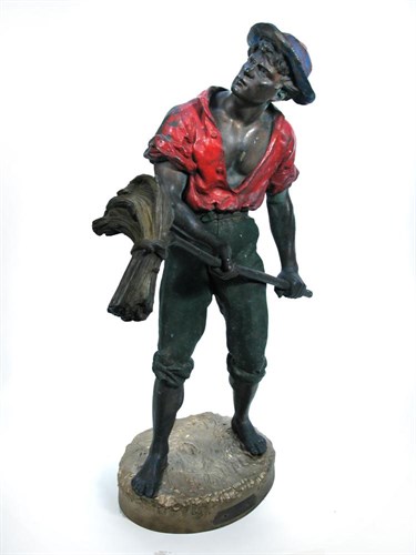 Lot 679 - 'Debut', a late 19th century French cold painted bronze figure