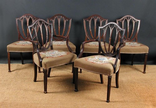 Lot 836 - A set of six Hepplewhite revival mahogany dining chairs,  19th century