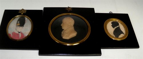 Lot 659 - A wax profile, a miniature of a military officer and a silhouette