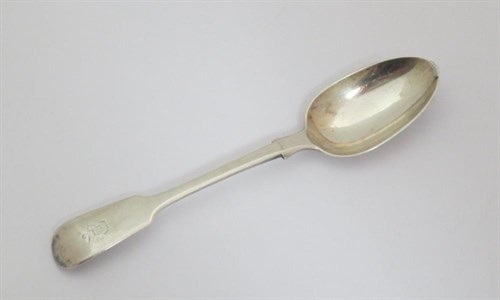 Lot 389 - A set of six early Victorian silver fiddle pattern dessert spoons
