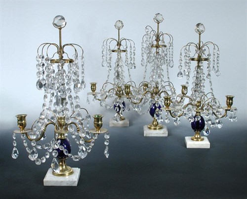 Lot 676 - Two pairs of similar Regency style table lustres